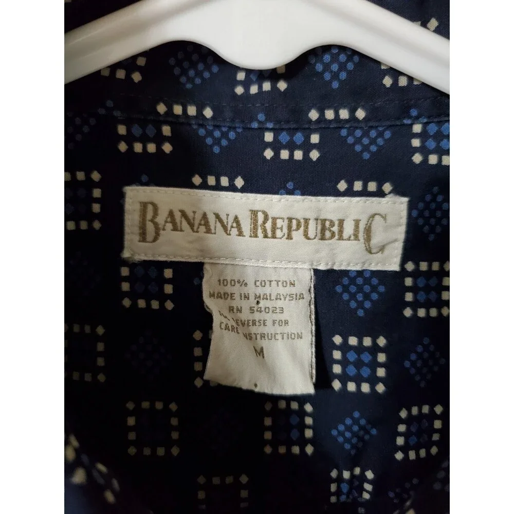 Vintage Banana Republic Shirt Mens Medium Blue Long Sleeve Button Up Geometric